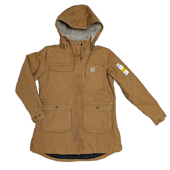 Carhartt Womens Loose Fit Weathered Washed Duck Coat Brown Size Medium NEW - Picture 2 of 14